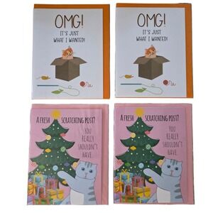 Funny Adorable Cat Christmas Holiday Card Bundle of 4, Retail of $24‎